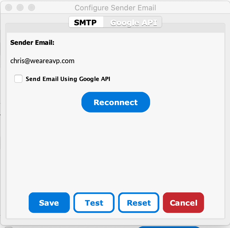 Configure sender dialog screenshot