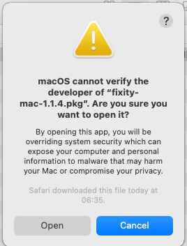 MacOS File open warning